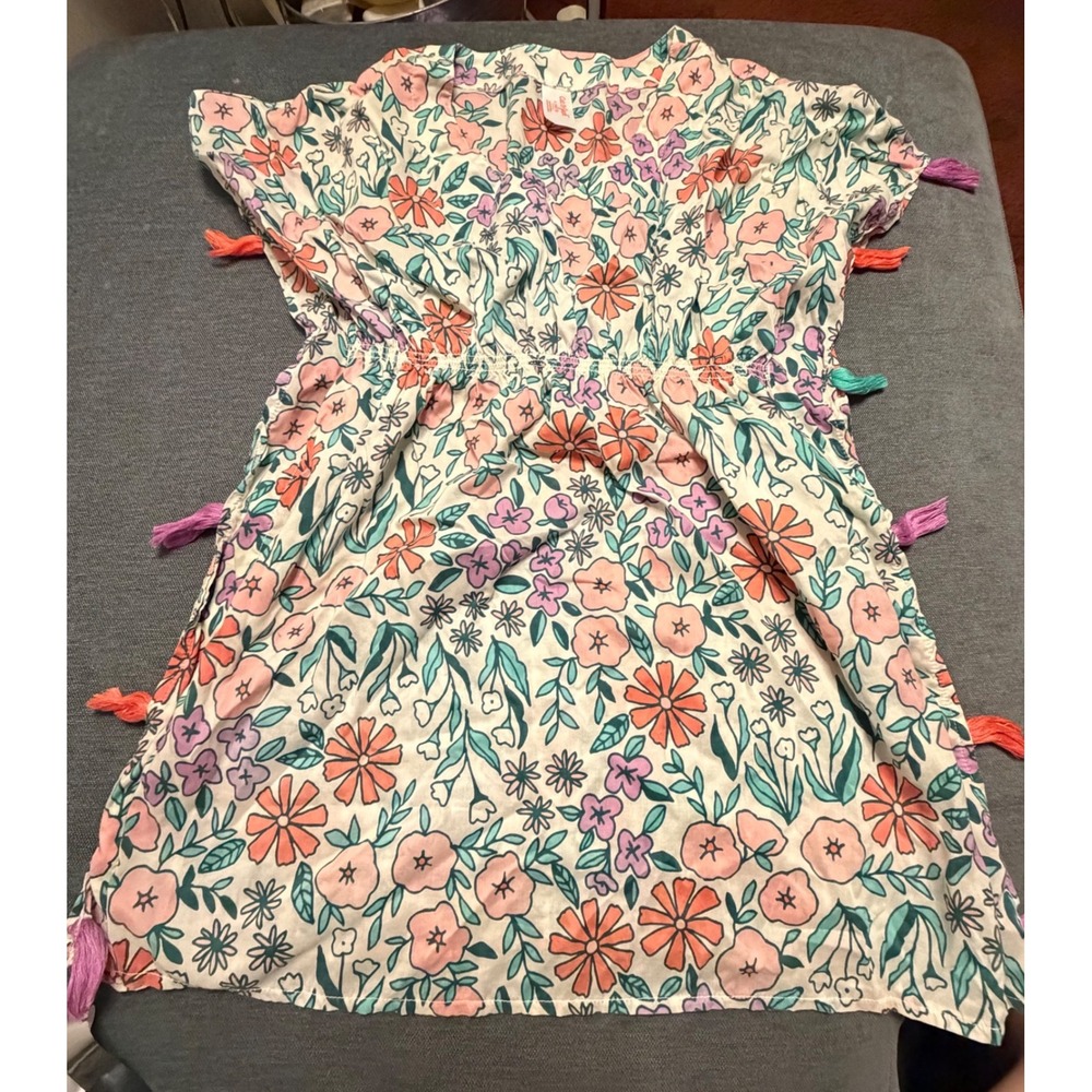 Cat & Jack Girls Floral Swim‎ Cover-Up Dress Tassel Detail Cream Large 10/12